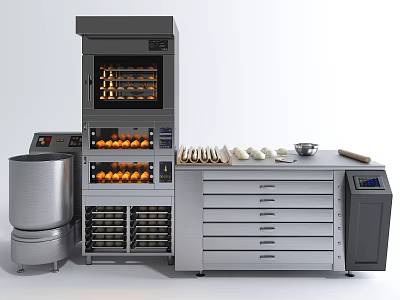 Commercial Kitchen Appliances With Oven Mixer Storage Drawers Dough And Baking Trays 3d model