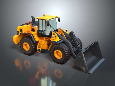 Yellow Heavy Duty Loader With Cab Large Front Bucket And Black Tires 3d model