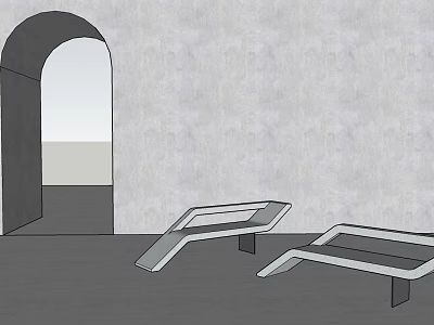 Modern Landscape Seats with Sleek Lines Against Gray Wall and Arched Doorway 3d model