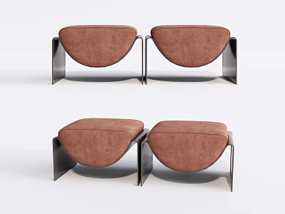 Modern Brown Sofa Stools With Velvet Upholstery And Metal Frame Set of Two 3d model