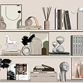 Stylish Decorative Ornament Set With Books Hourglass Geometric Decor And Horse Figurine For Home Shelf