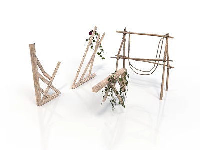 Rustic Wooden Scenic Structures With Vines Branches And Swing Elements 3d model