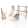 Rustic Wooden Scenic Structures With Vines Branches And Swing Elements