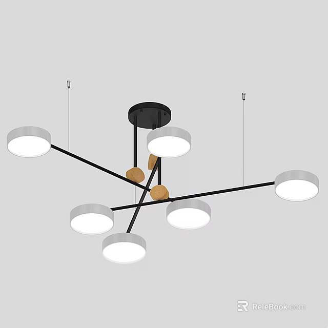 Modern Multi Arm Chandelier With Black Frame And Round White Shades 3d model