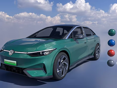 Stylish Volkswagen Electric Sedan With Green Exterior And Color Options 3d model