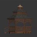 Outdoor Wooden Gazebo With Detailed Multi Layered Roof Railings And Steps
