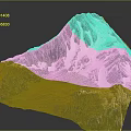 Detailed Mountainous Terrain 3D Model With Snow Covered Peaks And Green Vegetated Areas