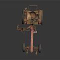 Vintage Red Tractor With Mechanical Frame And Large Wheels On Dark Background 3d model