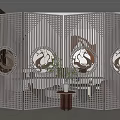 Metal Room Divider With Circular Dragon Carved Patterns For Modern Home Interior