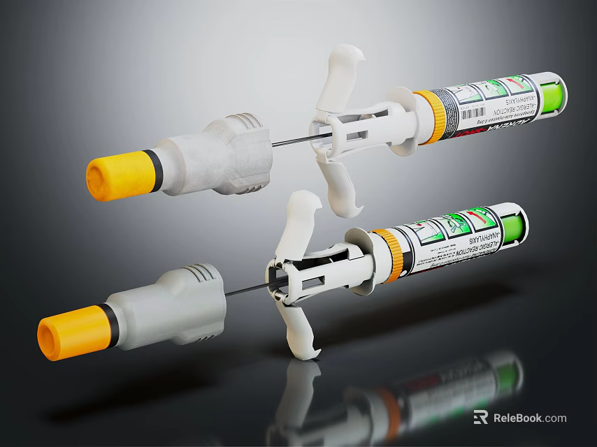 Medical Injection Syringes With Yellow Plunger White Components And Green Labels 3d model 