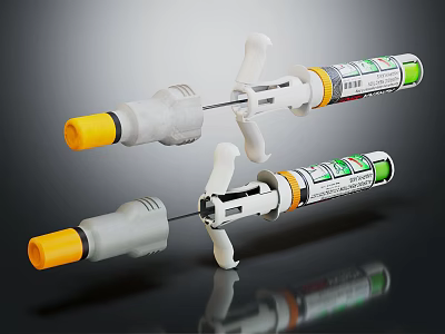 Medical Injection Syringes With Yellow Plunger White Components And Green Labels 3d model