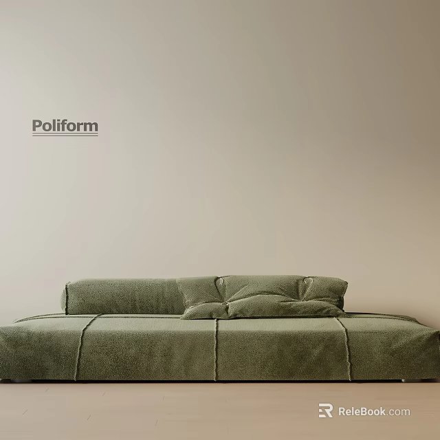 Poliform Modern Green Three Seater Sofa With Plush Cushions And Soft Fabric 3d model 