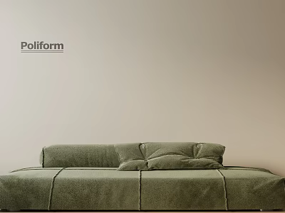 Poliform Modern Green Three Seater Sofa With Plush Cushions And Soft Fabric 3d model