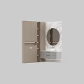 Modern Bathroom Cabinet With Round Mirror Marble Wall And Drawer Sink
