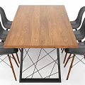 Modern Wooden Dining Table With Gray Chairs And Black Metal Frame