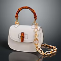 Stylish White Handbag With Bamboo Handle And Gold Chain Design