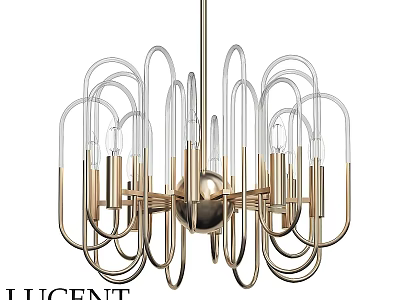 Elegant Modern Chandelier With Unique Curved Gold Transparent Lines And Central Sphere Design 3d model