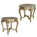Ornate European Style Coffee Table Set With Gold Carved Legs And Marble Tops