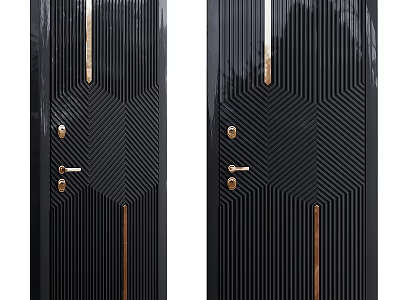 Modern Black Security Door With Herringbone Pattern And Golden Handles Design 3d model