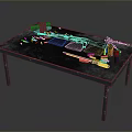 Rifle With Bullets Magazines Cleaning Brush And Bottle On Metal Table