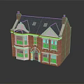 Cartoon House Scene With Red Brick Walls Black Roof White Window Frames And Small Porch
