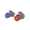 Two Chrome Water Valves With Red And Blue Handles For Plumbing Fixtures