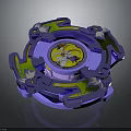 Purple Spinning Weapon With Yellow Center Green White Parts And Decorative Pattern