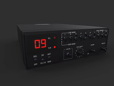 Professional Black Audio Amplifier With Digital Display Volume Treble Bass Control Knobs And Buttons 3d model