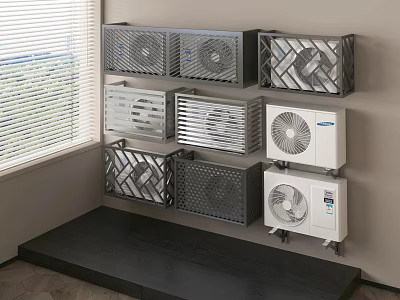 Wall Mounted Air Conditioner Fans With Various Designs In Indoor Room 3d model