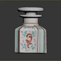 Decorative Hexagonal Ceramic Bottle With Pastel Floral Vines And Gold Accents