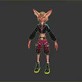 Game Movie Character Featuring Pink Hair Fox Ears Black Top Purple Pants Colorful Sole Shoes