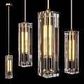 Modern Rectangular Transparent Glass Pendant Lights With Golden Frame And Warm Illumination 3d model