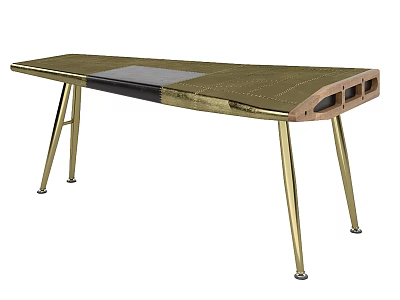 Modern Wooden Desk With Gold Legs And Gray Pad Top Design 3d model