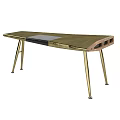 Modern Wooden Desk With Gold Legs And Gray Pad Top Design