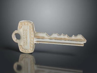 Metallic Key With Engraved Chateau Thierry Text And Shiny Detailed Surface 3d model