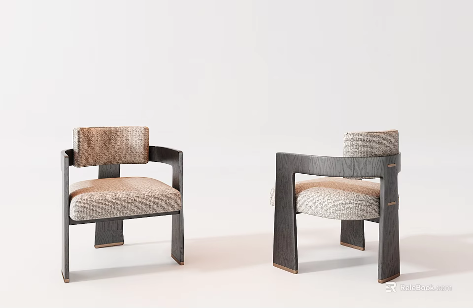 Modern Single Chair With Wooden Armrest Frame And Upholstered Fabric Seat 3d model 