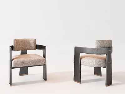 Modern Single Chair With Wooden Armrest Frame And Upholstered Fabric Seat 3d model