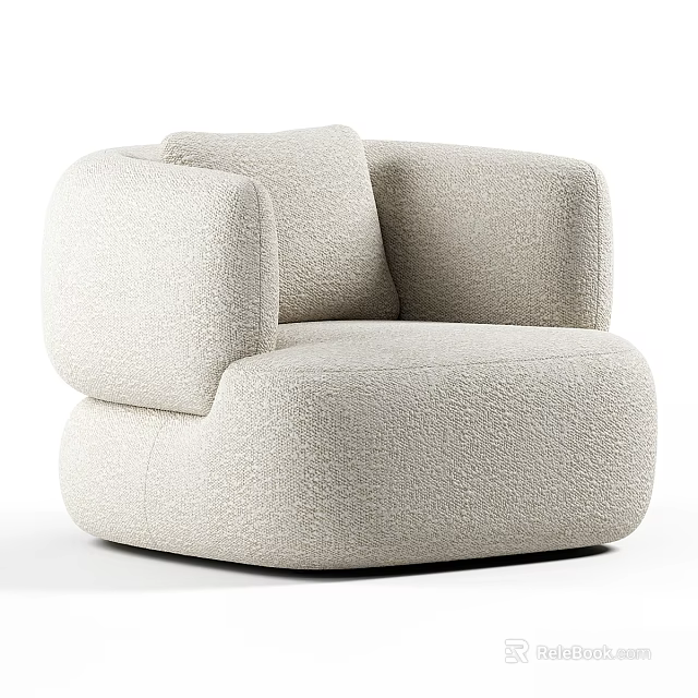 Single Sofa With Beige Bouclé Fabric Modern Design Round Arms And Comfortable Cushion 3d model 