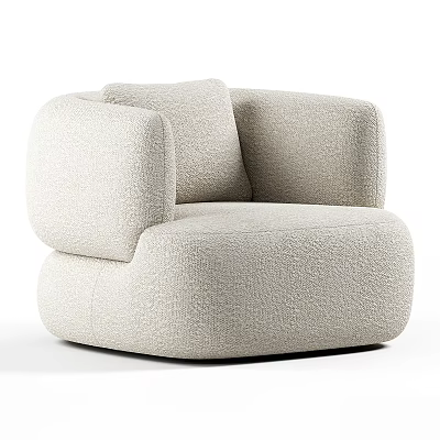 Single Sofa With Beige Bouclé Fabric Modern Design Round Arms And Comfortable Cushion 3d model