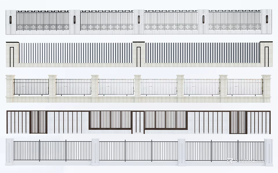 Various Metal Railings Design With Horizontal Vertical Bars And Architectural Styles Types 3d model