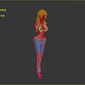 Anime Game Character With Orange Hair Green Top Blue Pants Standing Pose