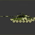 Military Camouflage Tank With Long Gun Barrel Tracks Turret And Reflective Surface