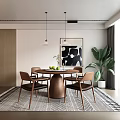 Modern Restaurant Interior With Open Design Wooden Dining Table Pendant Lights And Green Plants