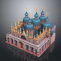 Historic Ornate Building With Blue Domes Golden Spires Arched Portals And Intricate Decorations