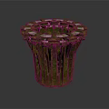 Cylindrical Architectural Structure With Green Moss Covered Textured Surface And Circular Top Platform