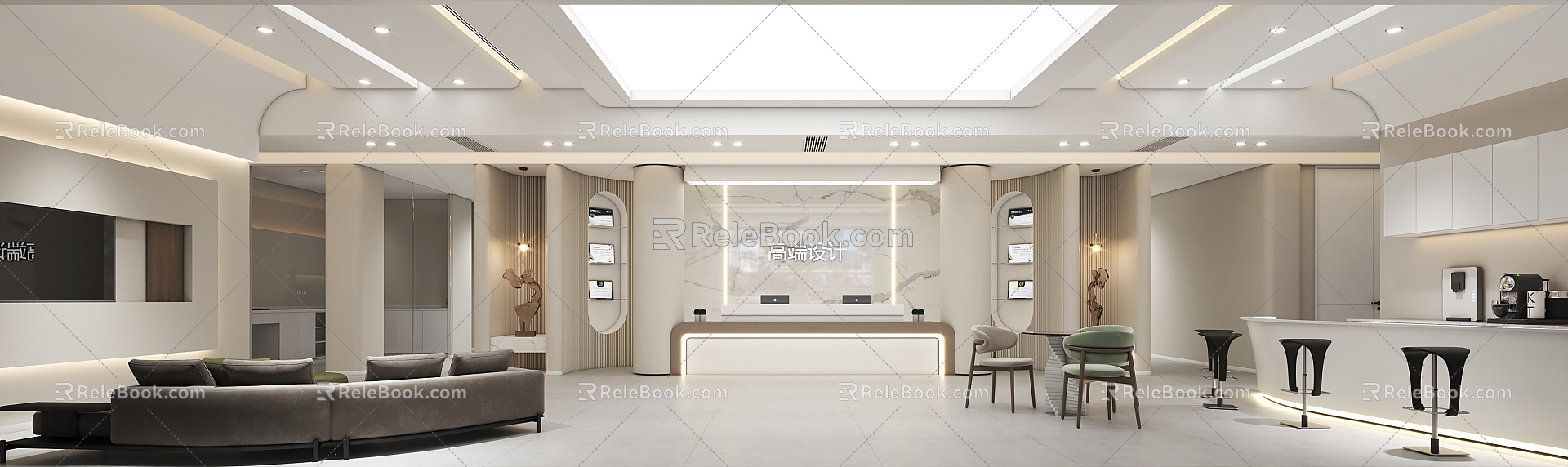 Office hall lobby front desk leisure sofa water bar hall 3d model