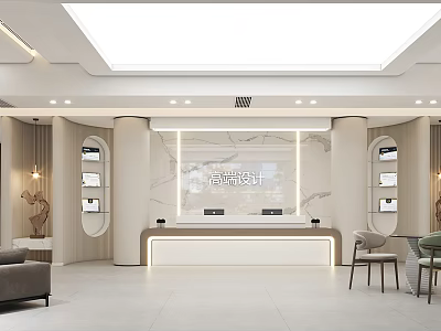 Elegant Front Desk Reception Interior With High-end Design Marble Countertop And Modern Lighting 3d model