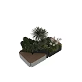 Modern Landscape Seating With Concrete Structure And Wooden Surface Surrounded by Tropical Trees and Shrubs