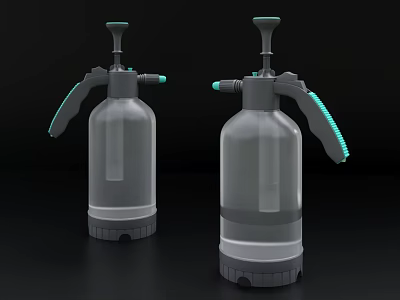 Two Transparent Spray Bottles With Green Nozzle Handle And Gray Base Design 3d model