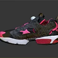 Stylish Black Pink Camouflage Sneakers With Breathable Mesh And White Red Sole